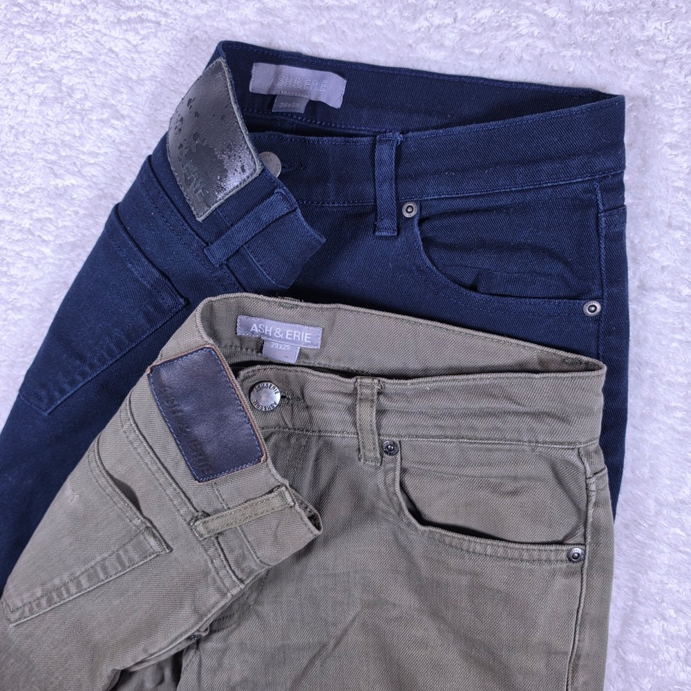 2 Pack! Ash & Erie Slim Fit Pants Mens 29x25 Navy Olive Stretch 5-Pocket Denim